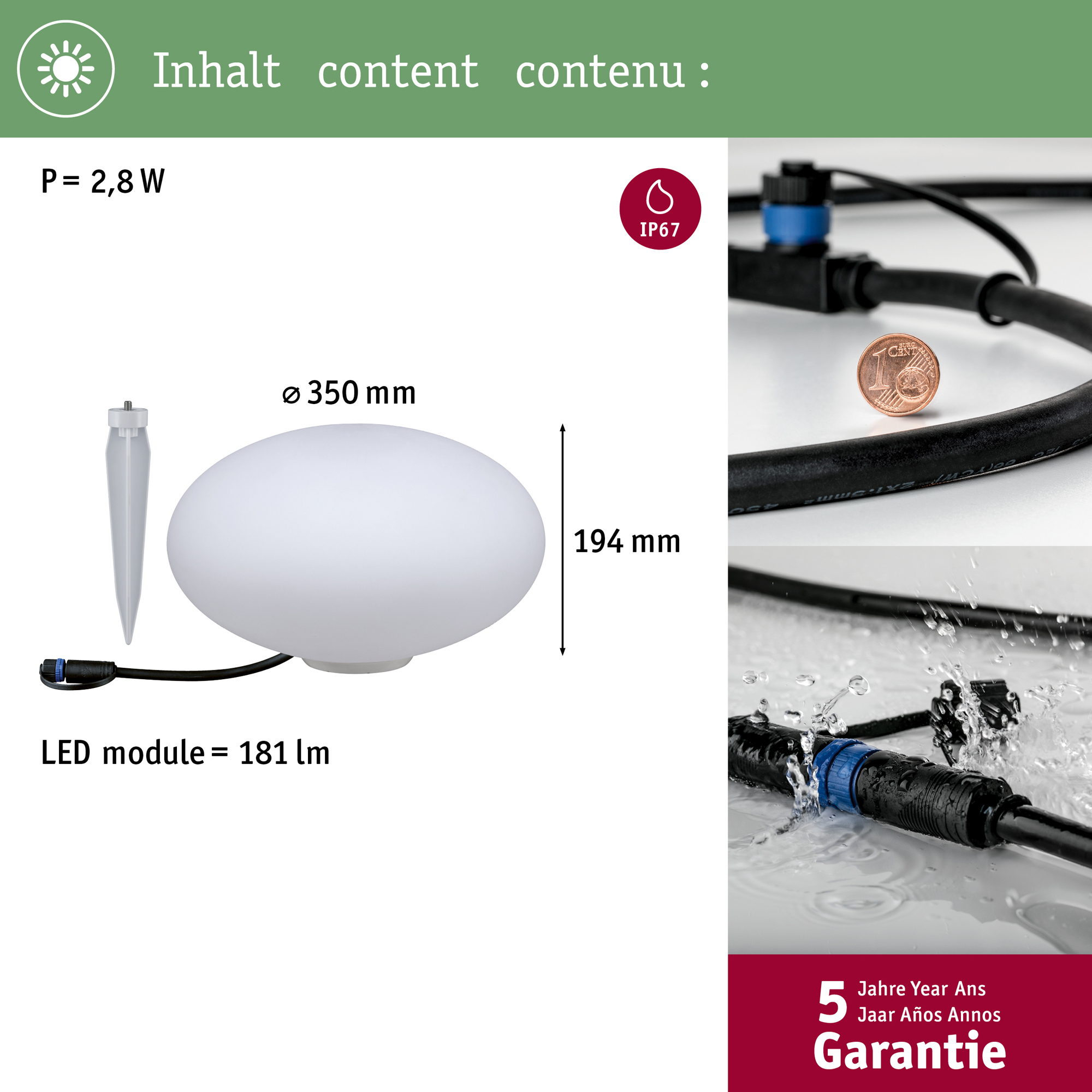 Dekorationsljus LED Paulmann Stone Plug & Shine IP67 24V