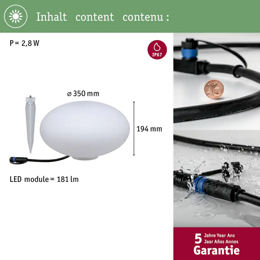 Dekorationsljus LED Paulmann Stone Plug & Shine IP67 24V