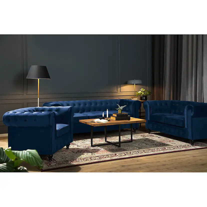 Soffgrupp Chesterfield Lyx 2-sits+3-sitssoffa Sammet