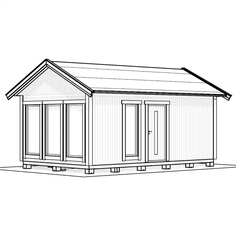 Attefallshus Vibostugan Njuta 25-3 24,3 m² Trähus med Sadeltak
