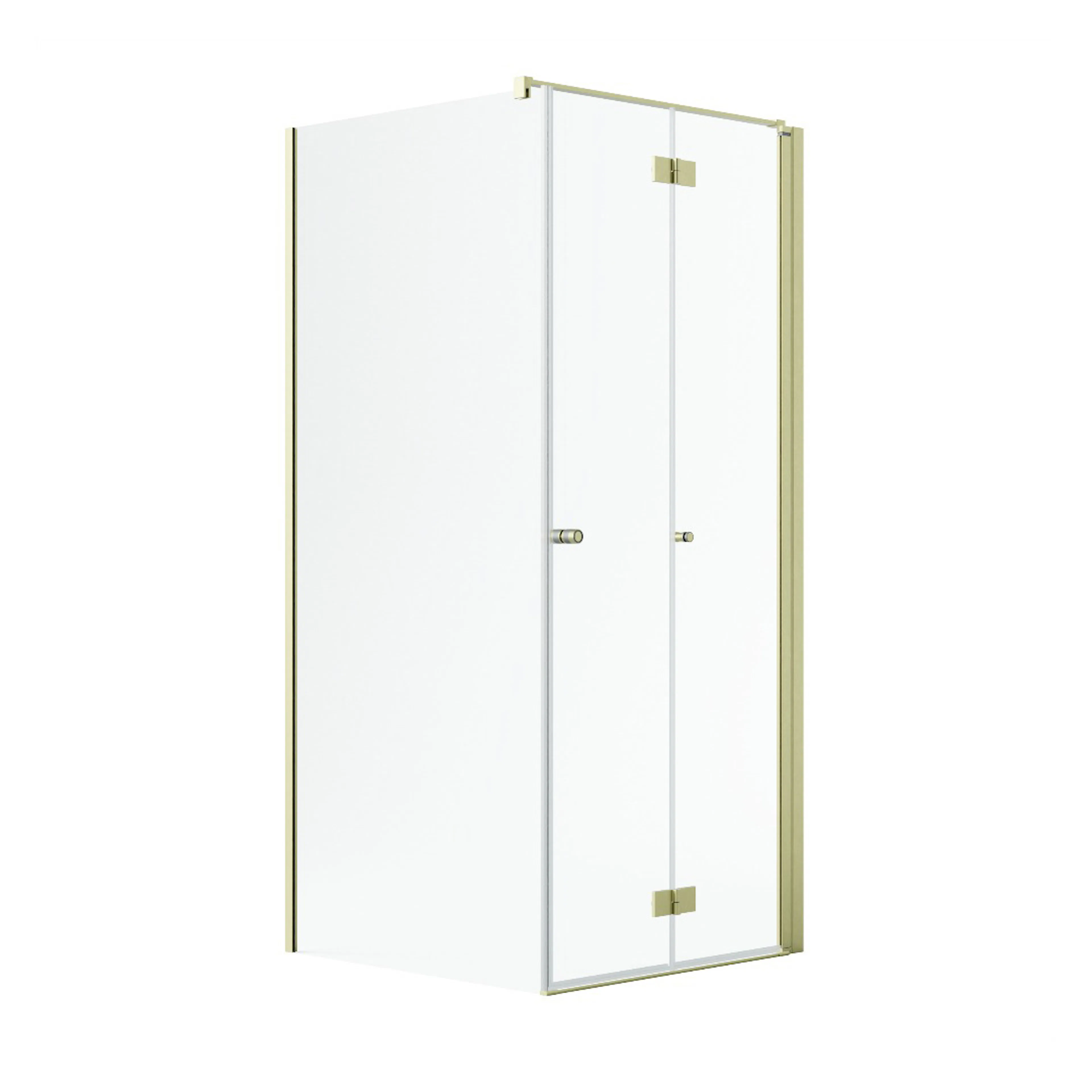 Noma 195 fast vägg med vikdörr, 900 mm vänster 6 mm glas, bo 880x880 mm, Borstad Mässing