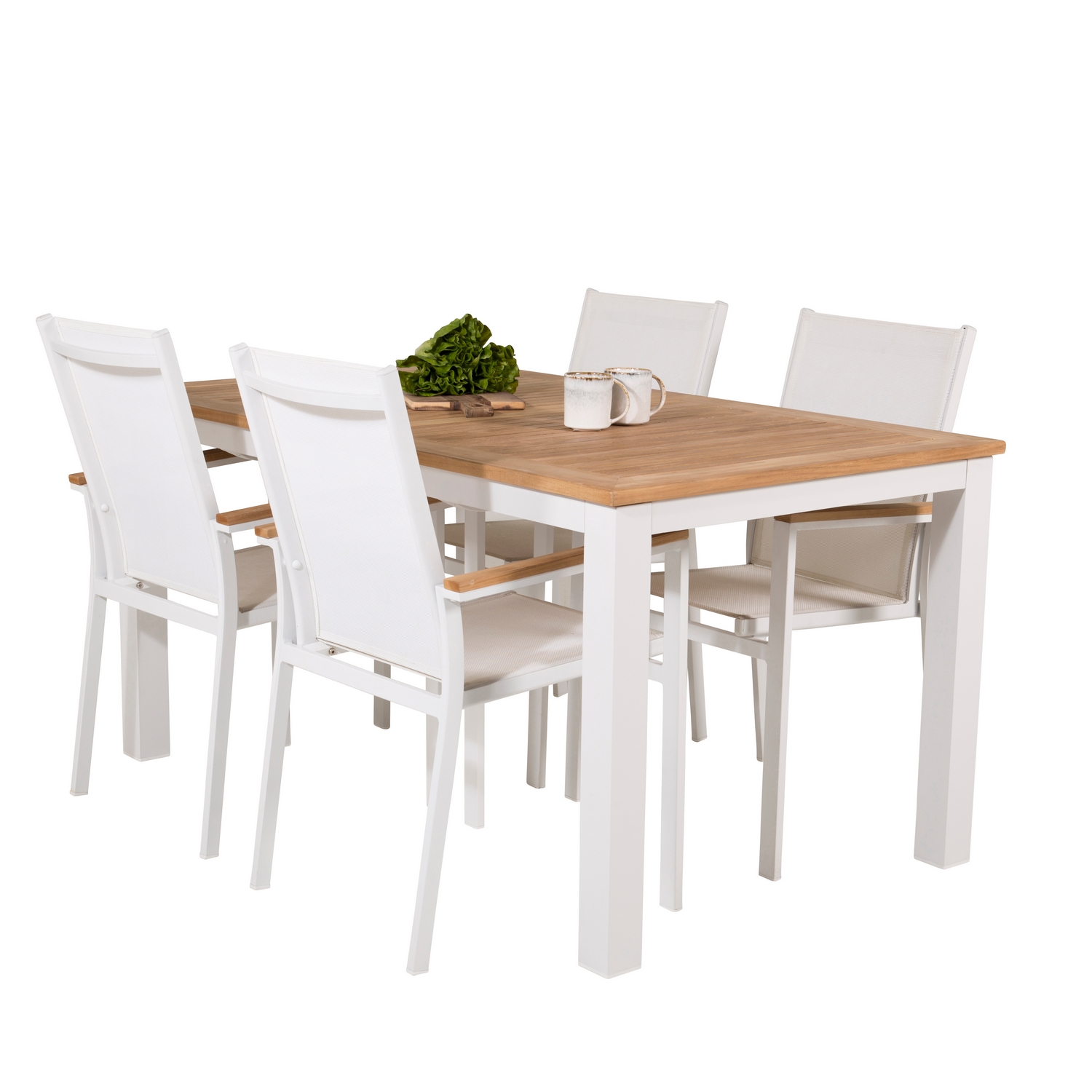 Panama Dining Table 152/210*90 - White Alu / Teak+Texas Arm Blanka Ben