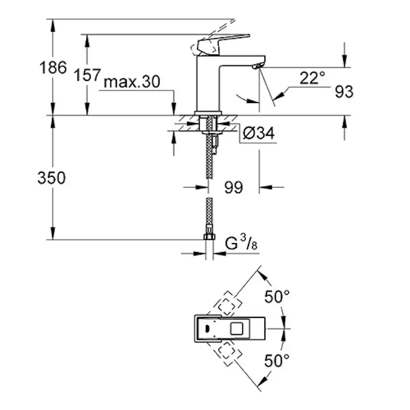 Tvättställsblandare Grohe Eurocube 23132 utan Bottenventil