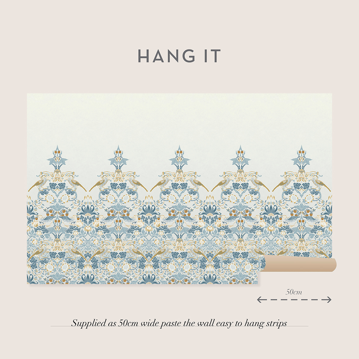 Fototapet William Morris At Home Strawberry Thief Soft Blue