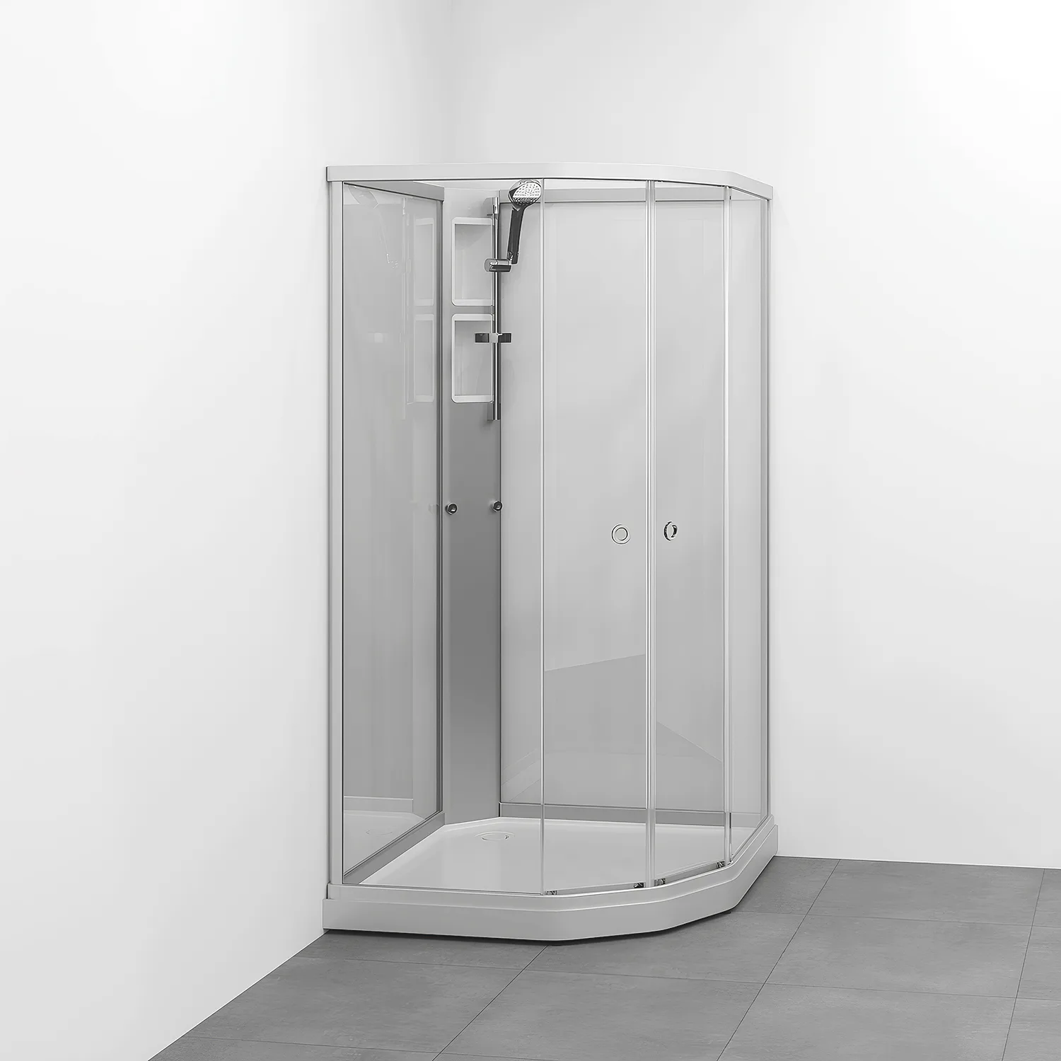 Flow kab Semi UtpBl 1x1 N KL 1010x1010x1990 mm, Matt aluminium Profil, Klarglas