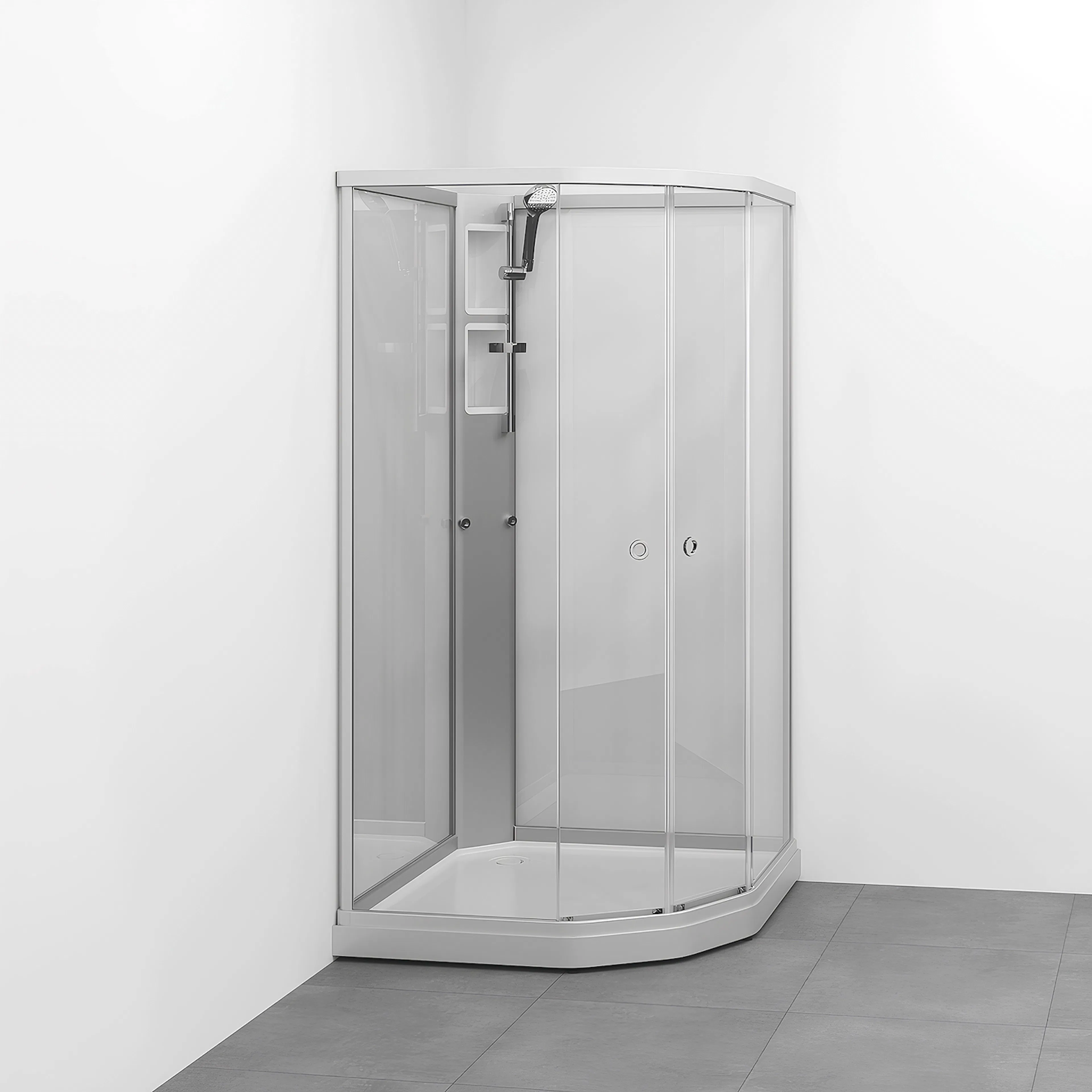 Flow kab Semi UtpBl 1x1 N KL 1010x1010x1990 mm, Matt aluminium Profil, Klarglas