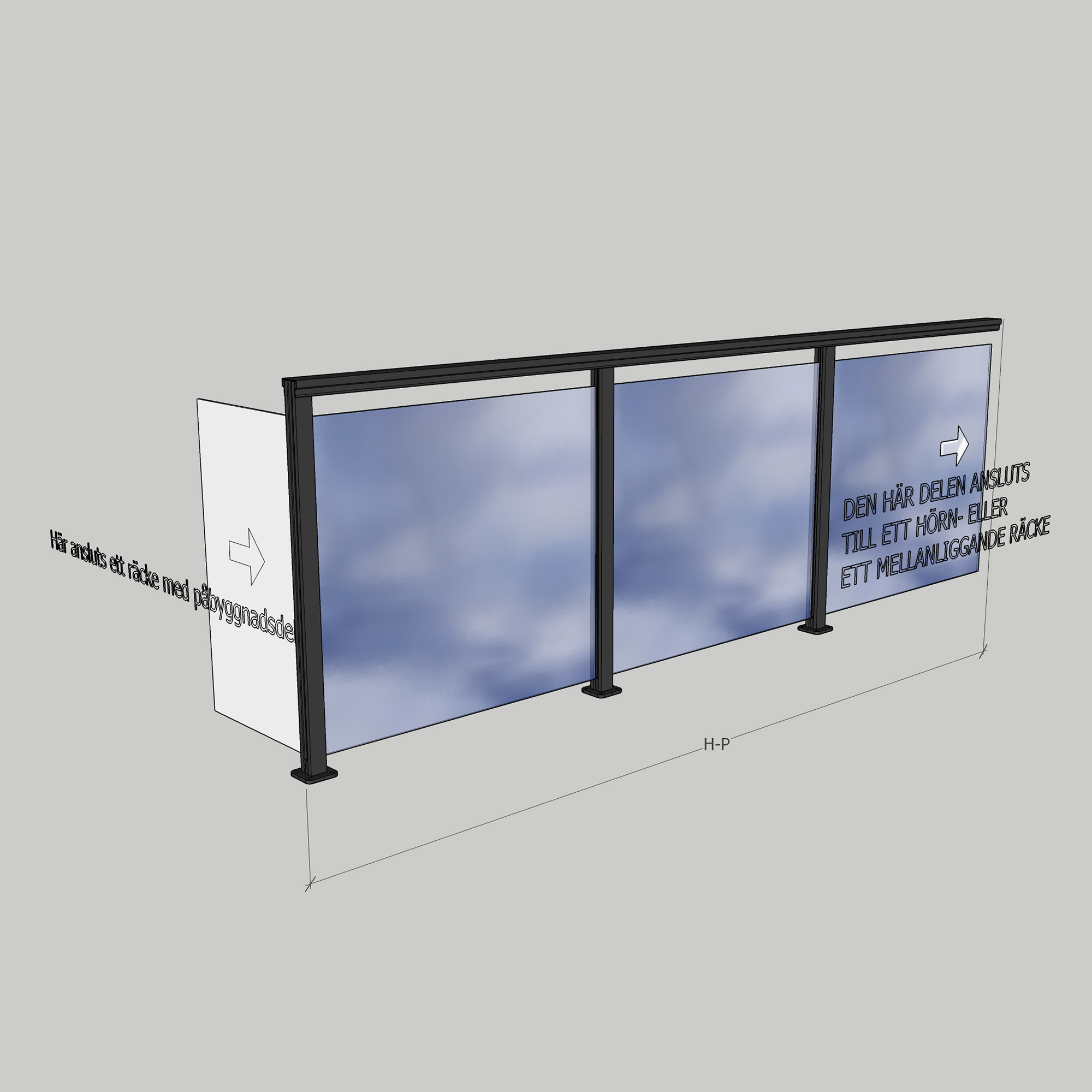 Glasräcke Novoroom Komplett Sektion H-P