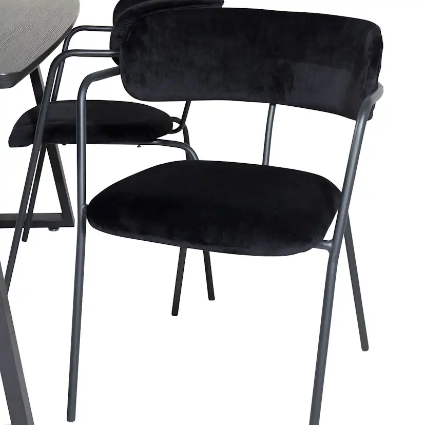 Inca Extentiontable-Black top/Arrow armchair-Black Velvet_4 Svart/Svart