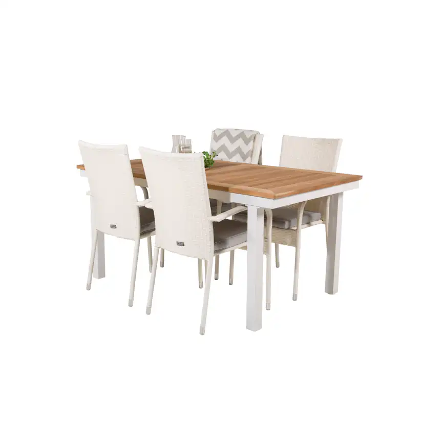 Panama Dining Table 160/240*90 - White Alu / Teak+Anna Arm C Vit/Natur, Blanka Ben
