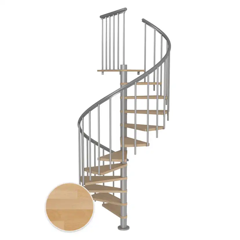 MONTREAL spiral bok oljad pearl grey CLASSIC3 12T Ø160 Pearl Grey, D: 1600 mm, Golv till golv höjd: 2700-3090 mm, 12+1 steg