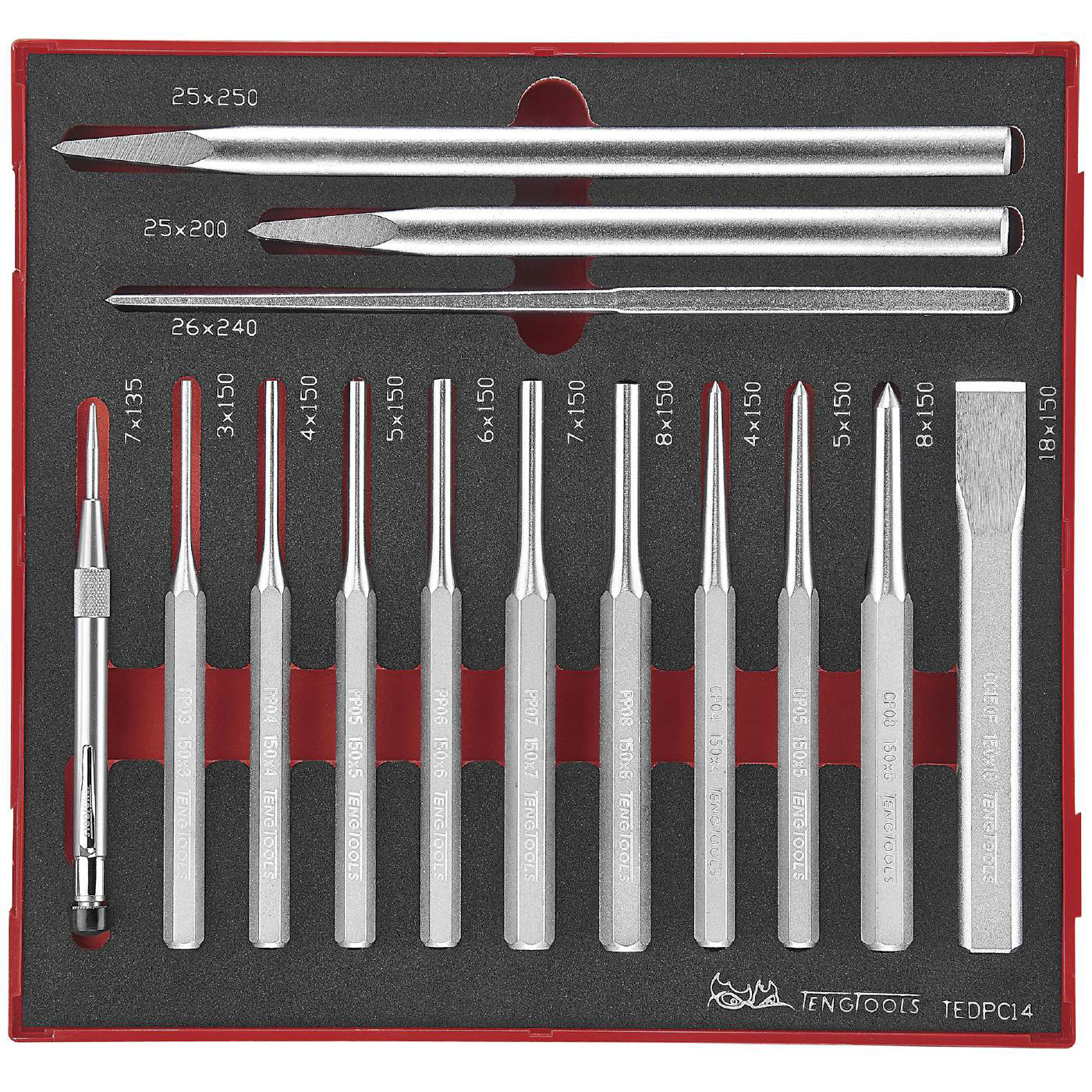 Drivdorn/huggmejselsats 14 delar Teng Tools TEDPC14