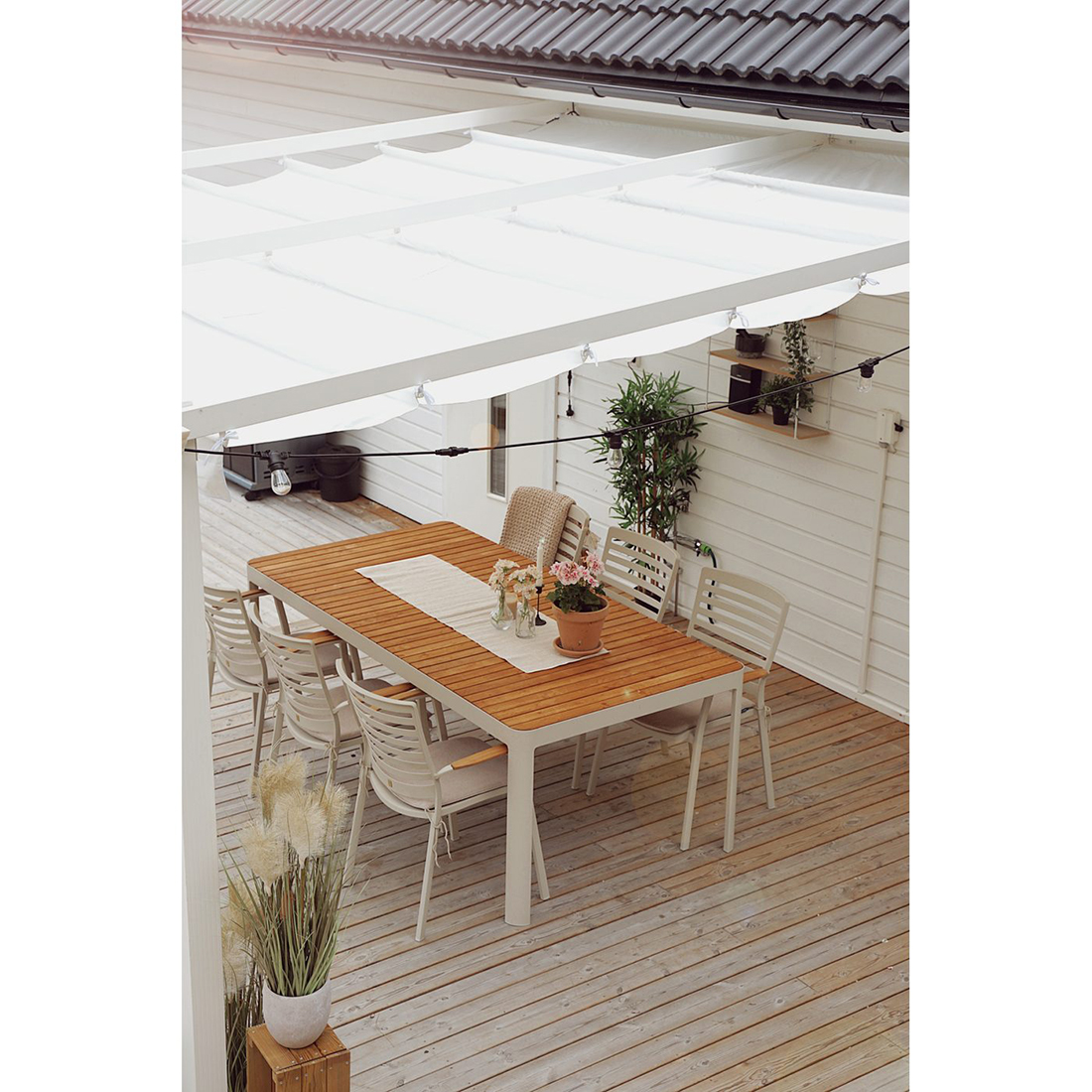 Väggpergola Jabo 4x4 m Vit, Solskydd & Vattenavvisande Polyester