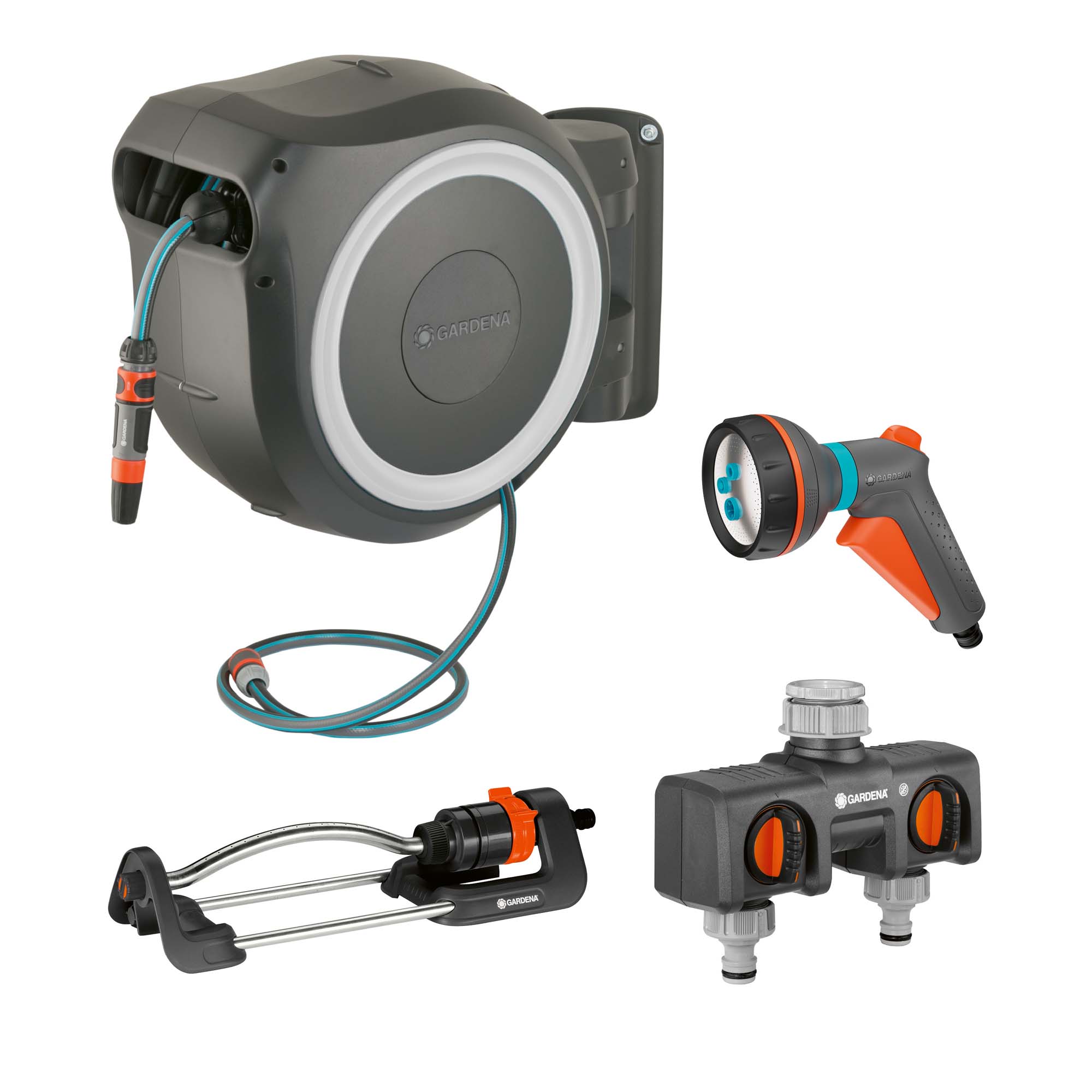 Bevattningspaket Gardena Slangbox XL 35 m Vit Med Vattenspridare & Sprinklerpistol