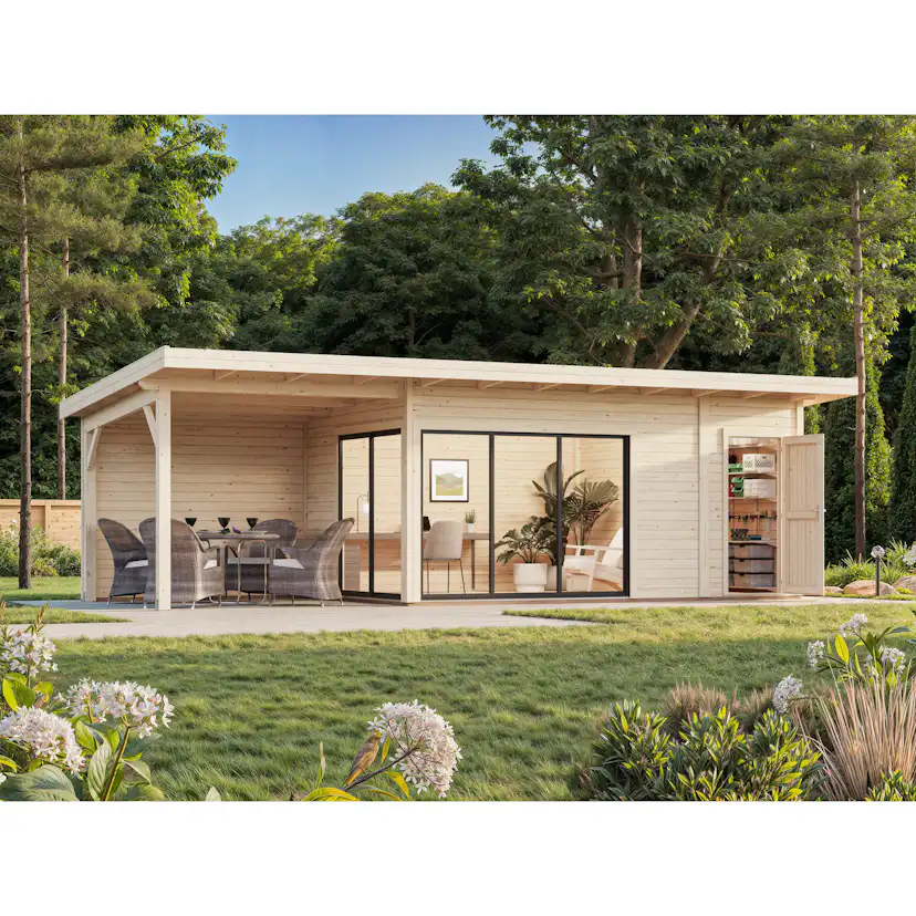 Stuga Palmako Andrea 24,2 m² Slide Plus (inv. 15,2+7,9 m²)