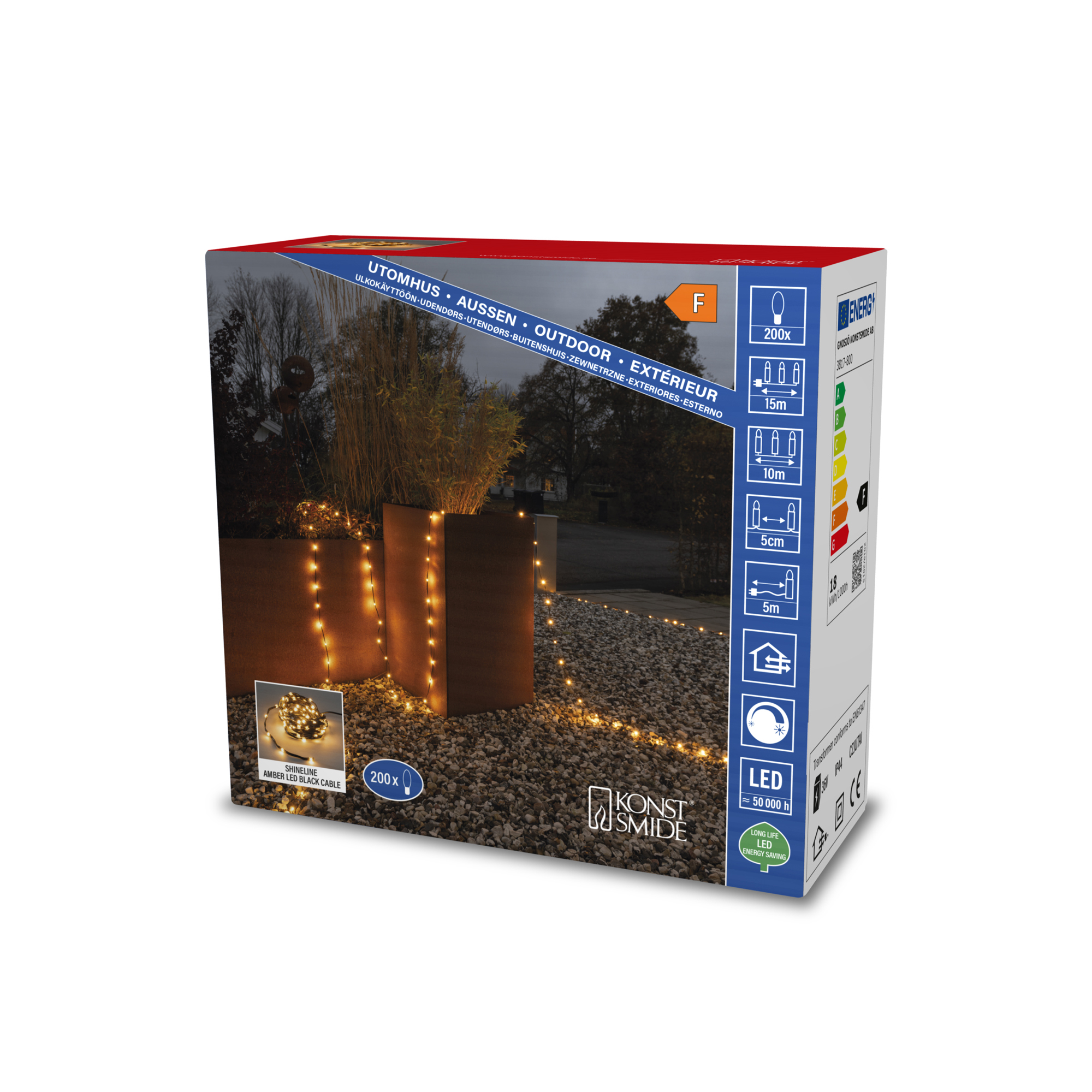 Ljusslinga Gnojsö Konstsmide ShineLine 200st LED-lampor Amber 10m Utomhus