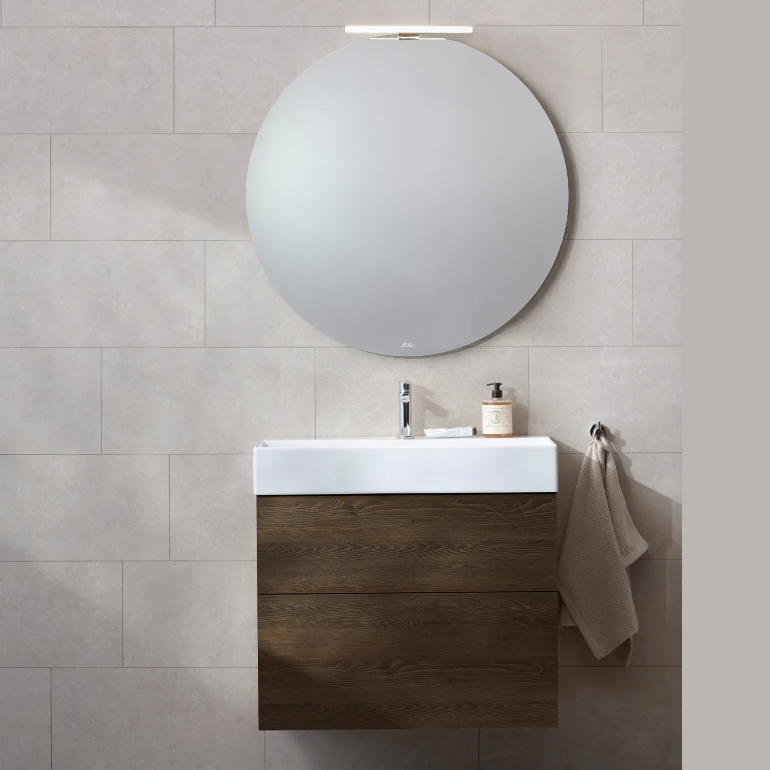 Möbelpaket 80 Mörk ek med Ambient spegel och Edge handfat Mörk Ek B: 800 mm