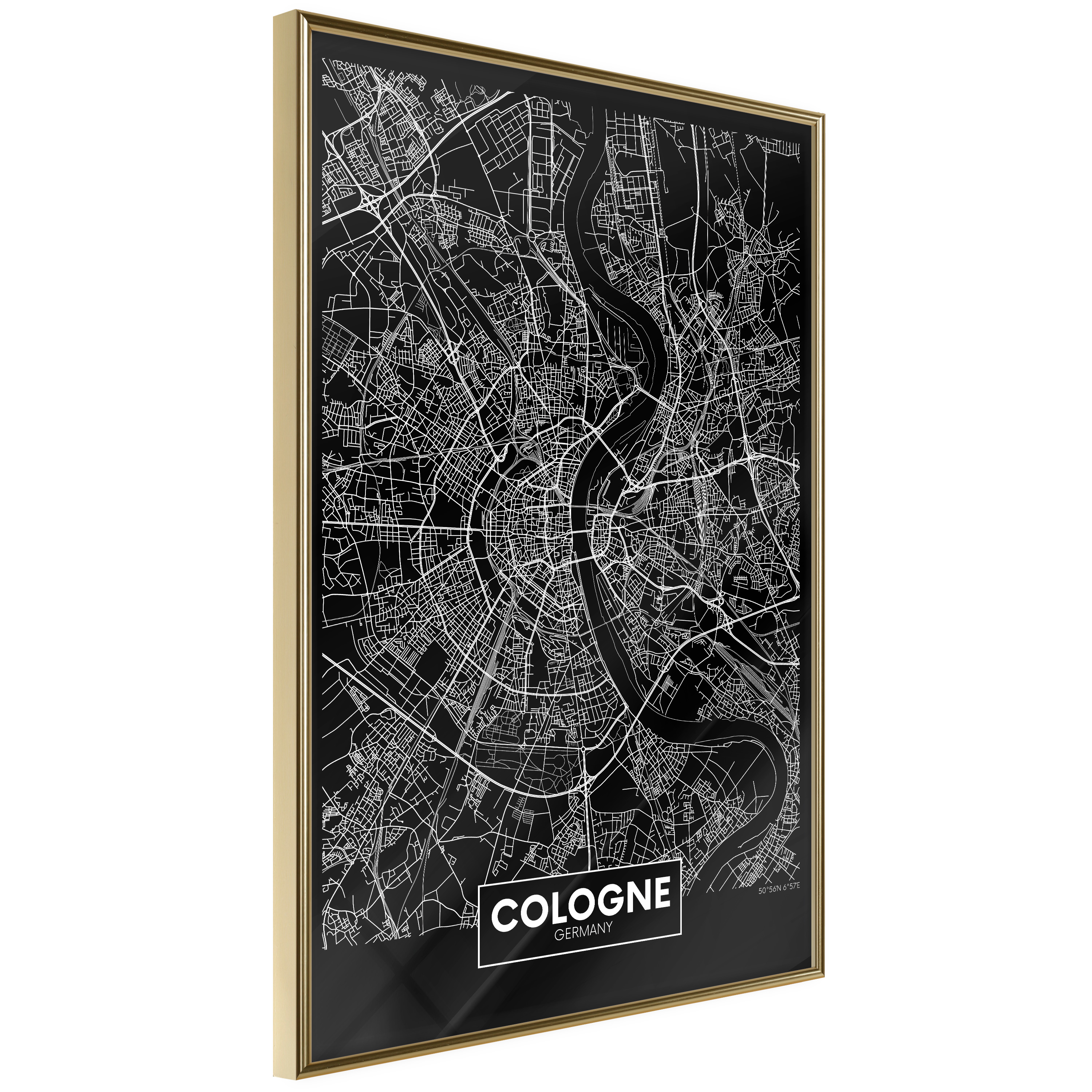 Affisch - Dark Map of Cologne [Poster] 30x45 Guld ram, 30x45 cm