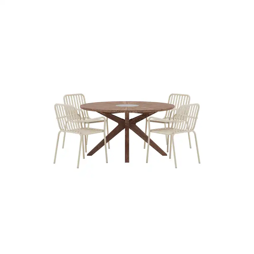 Matgrupp Utomhus Venture Home Rosario Ø140 cm med 4 st Peking Trädgårdsstolar