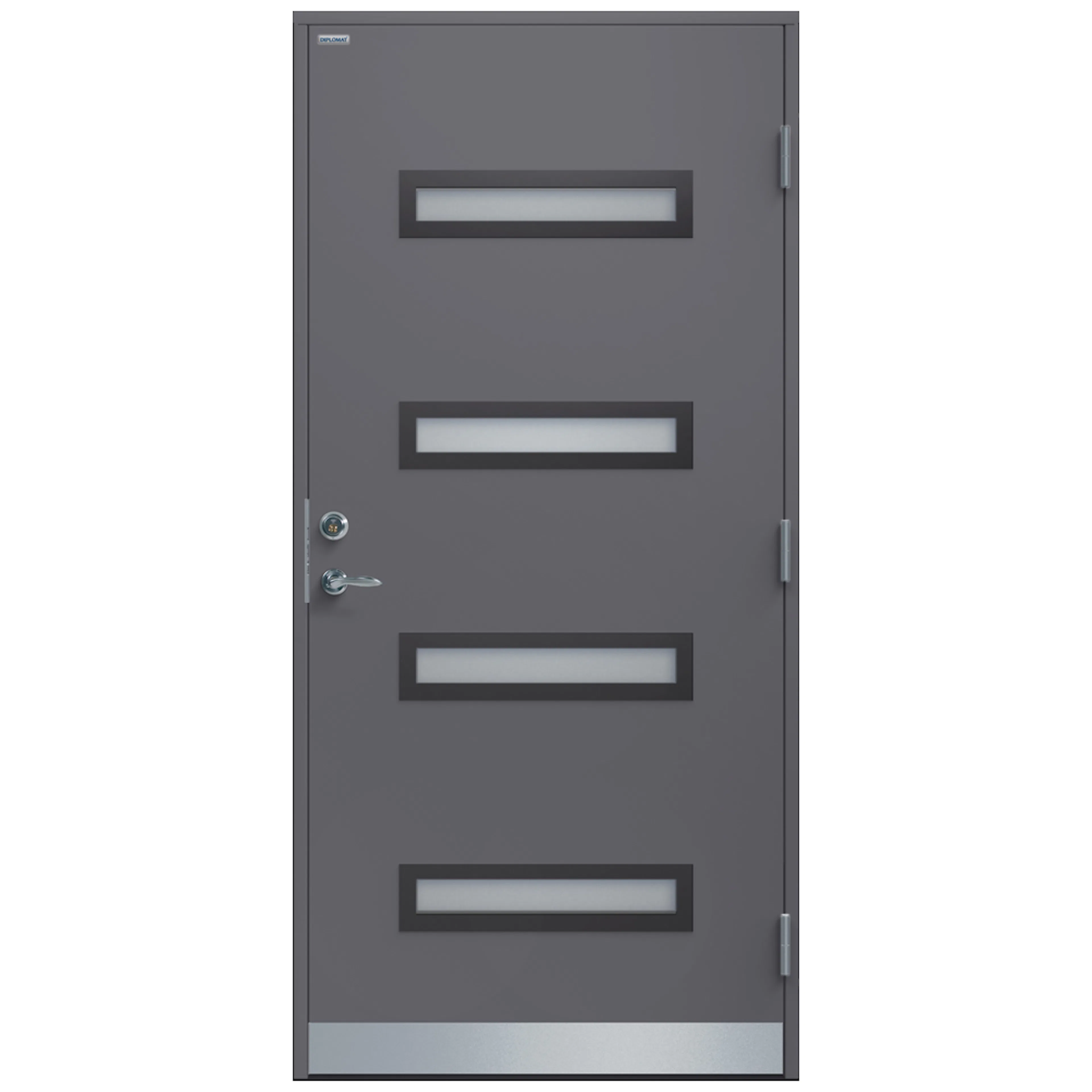 Ytterdörr Minnah Steppat Glas 9x21 NCS S-6502-B, Grå Höger BxH: 90x210 cm, Grafitgrå, Högerhängd
