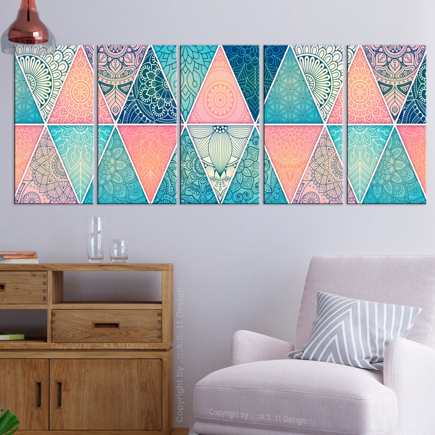 Tavla - Oriental Triangles (5 Parts) Narrow 200x80 200x80 cm