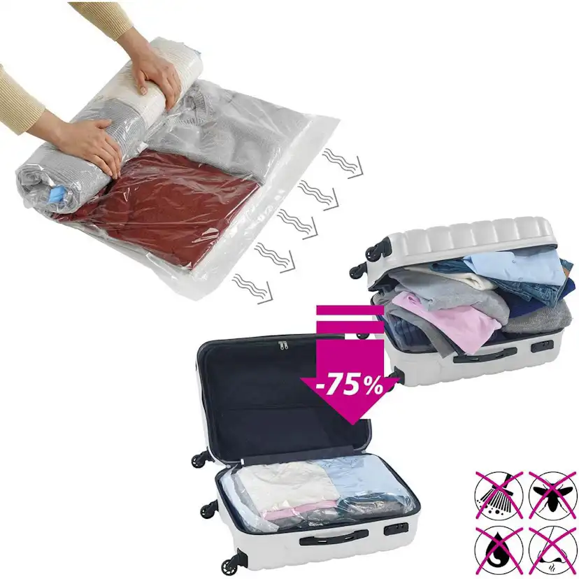 Kompresspåse WENKO Vakuum Platsbesparande Klädförvaring Roll M 50x70 cm