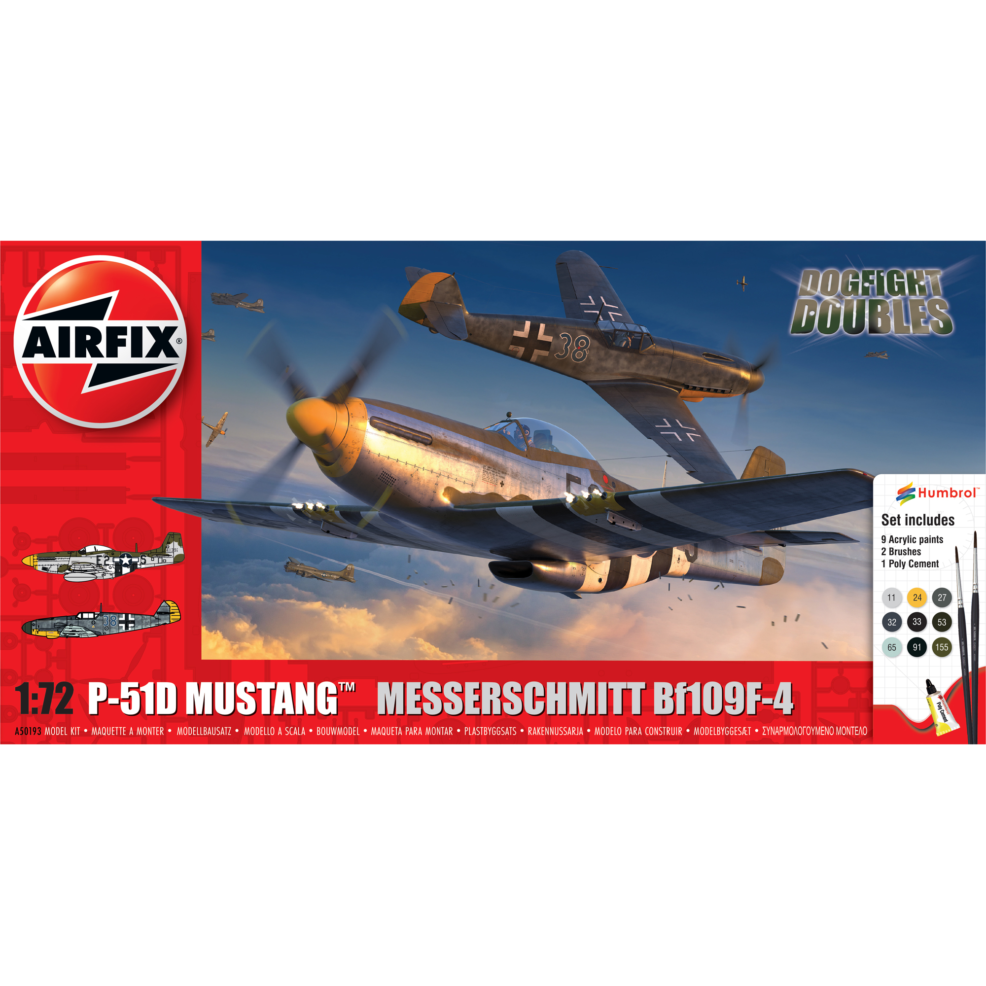 Modellbyggsats Airfix 1:72 P-51D Mustang vs Bf109F-4 Dogfight Double