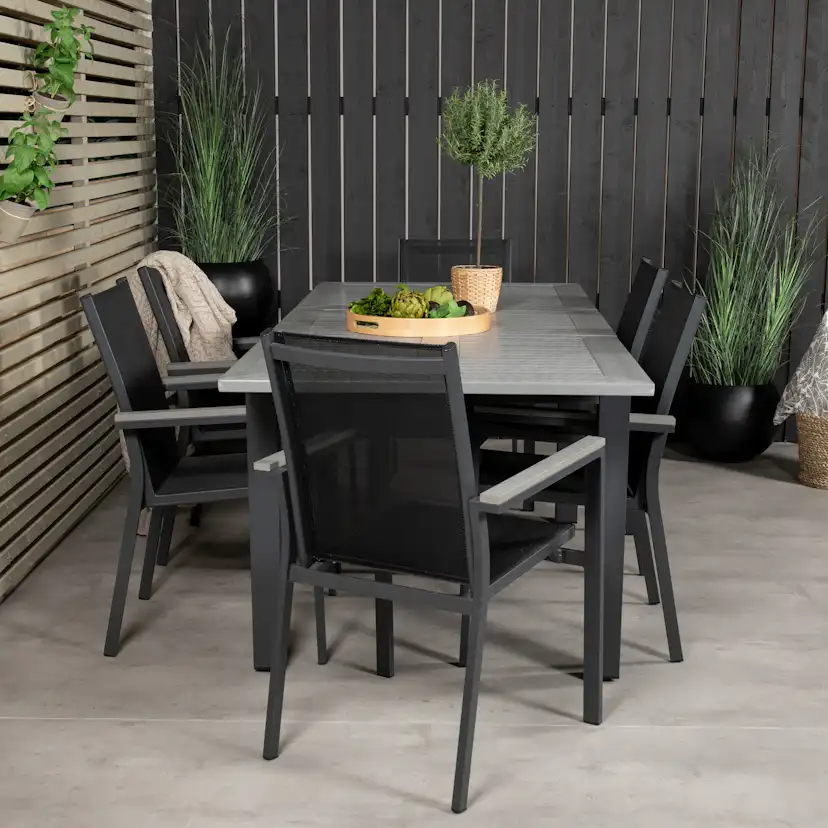 Albany Dining Table 160/240*100 - Svart Alu / Grey Aintwood+ Svart/Grå