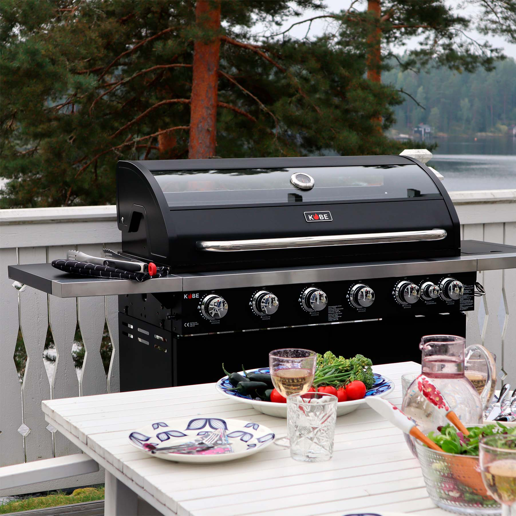 Gasolgrill Kobe 6+1 Brännare Svart Med Gaslock