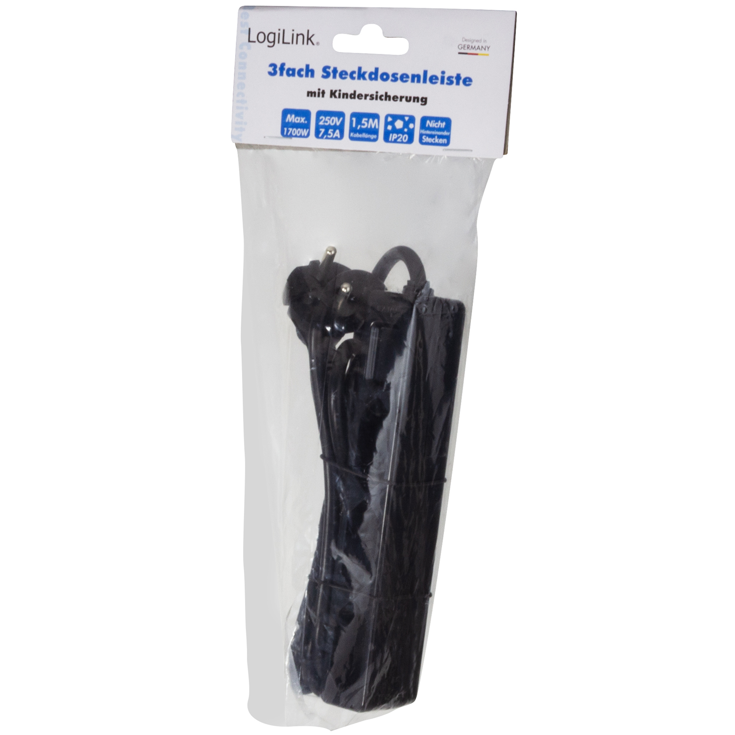 Grenuttag LogiLink Slim Euro 3-vägs 1,5 m