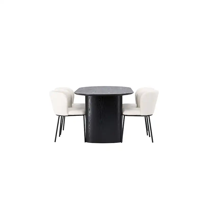 Matgrupp Venture Home Isolde Ovalt Matbord 180 cm & 4 Edina Stolar i Vit Boucle