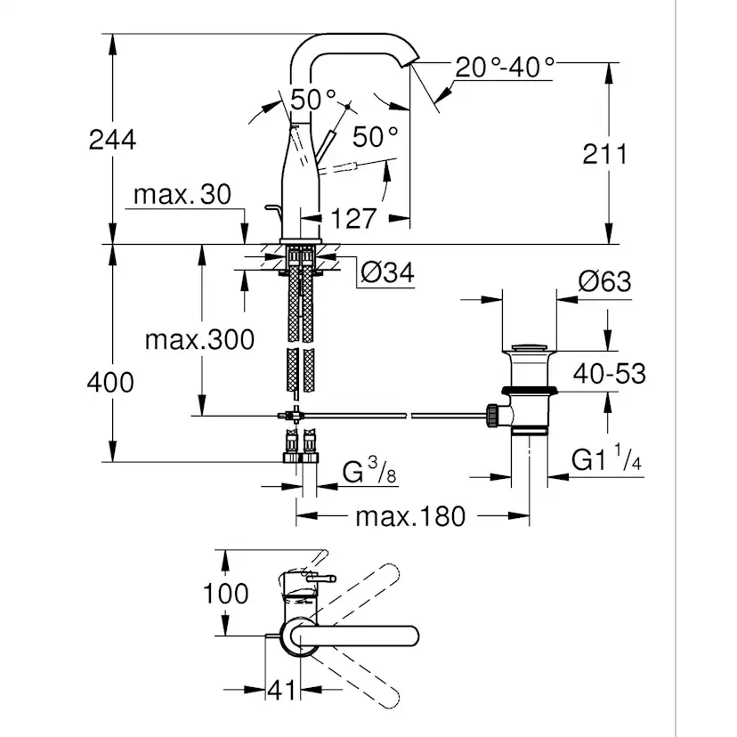 Tvättställsblandare Grohe Essence 32628 med Lyftventil