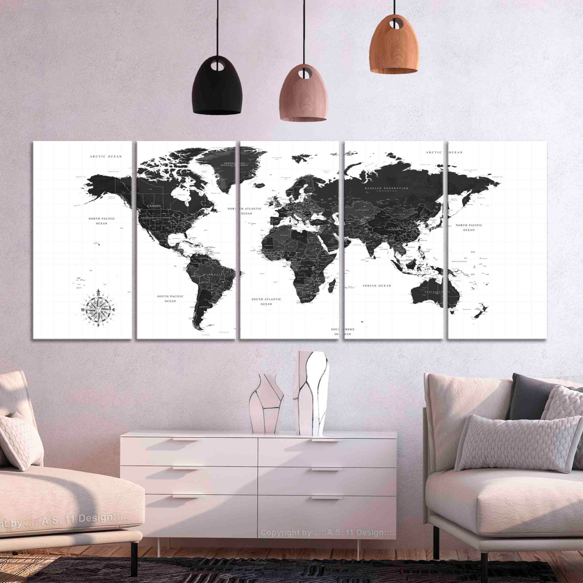 Tavla Arkiio Black and White Map 5 delar