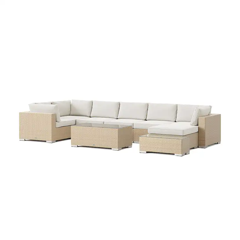 Loungegrupp Comfort Garden Bahamas utomhus U-soffa 7-sits vändbar divan med öppet avslut och bord