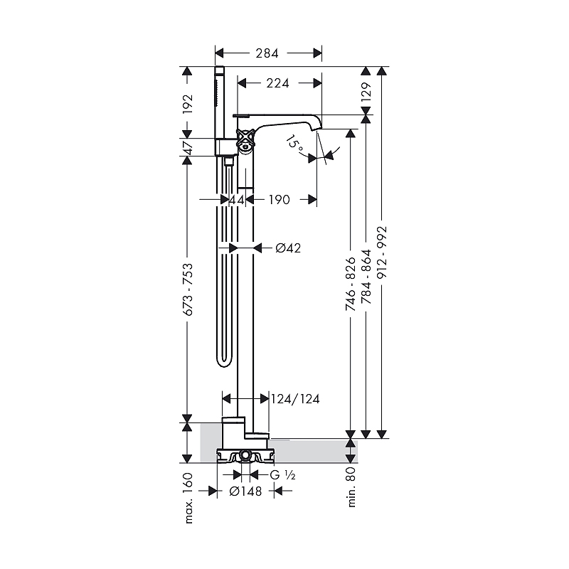 Golvblandare Axor Citterio E för Kar- och Dusch