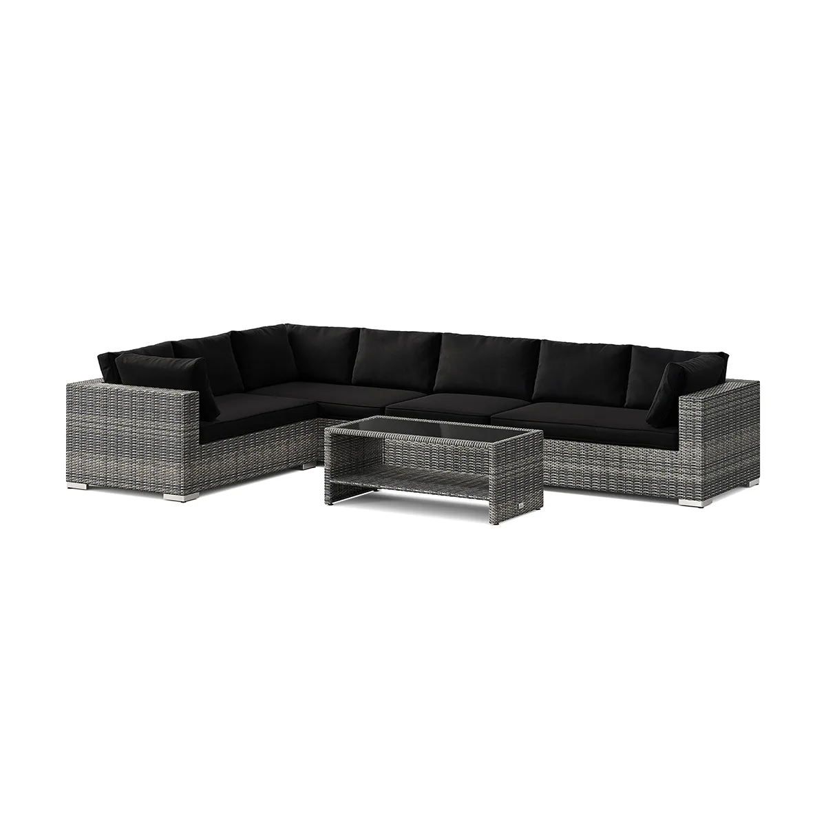 Loungegrupp Comfort Garden Bahamas L-formad utesoffa höger, 7-sits med bord och hylla