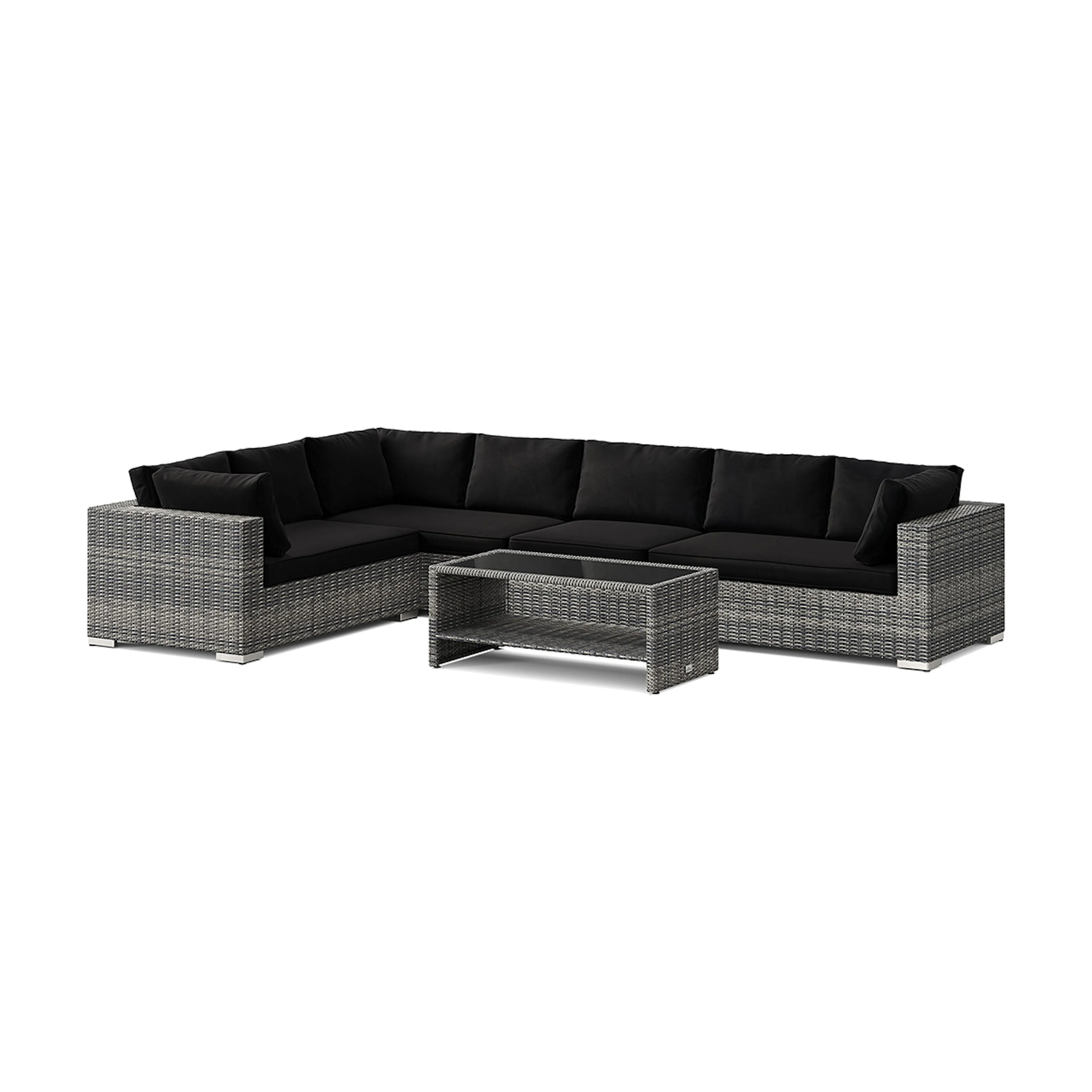 Loungegrupp Comfort Garden Bahamas L-formad utesoffa höger, 7-sits med bord och hylla