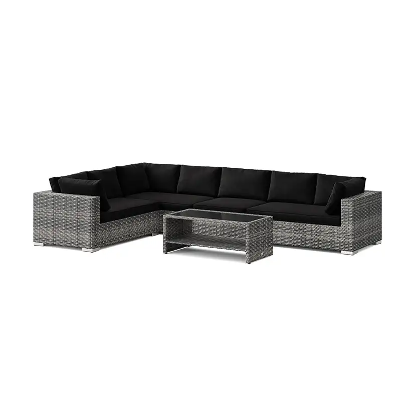 Loungegrupp Comfort Garden Bahamas L-formad utesoffa höger, 7-sits med bord och hylla