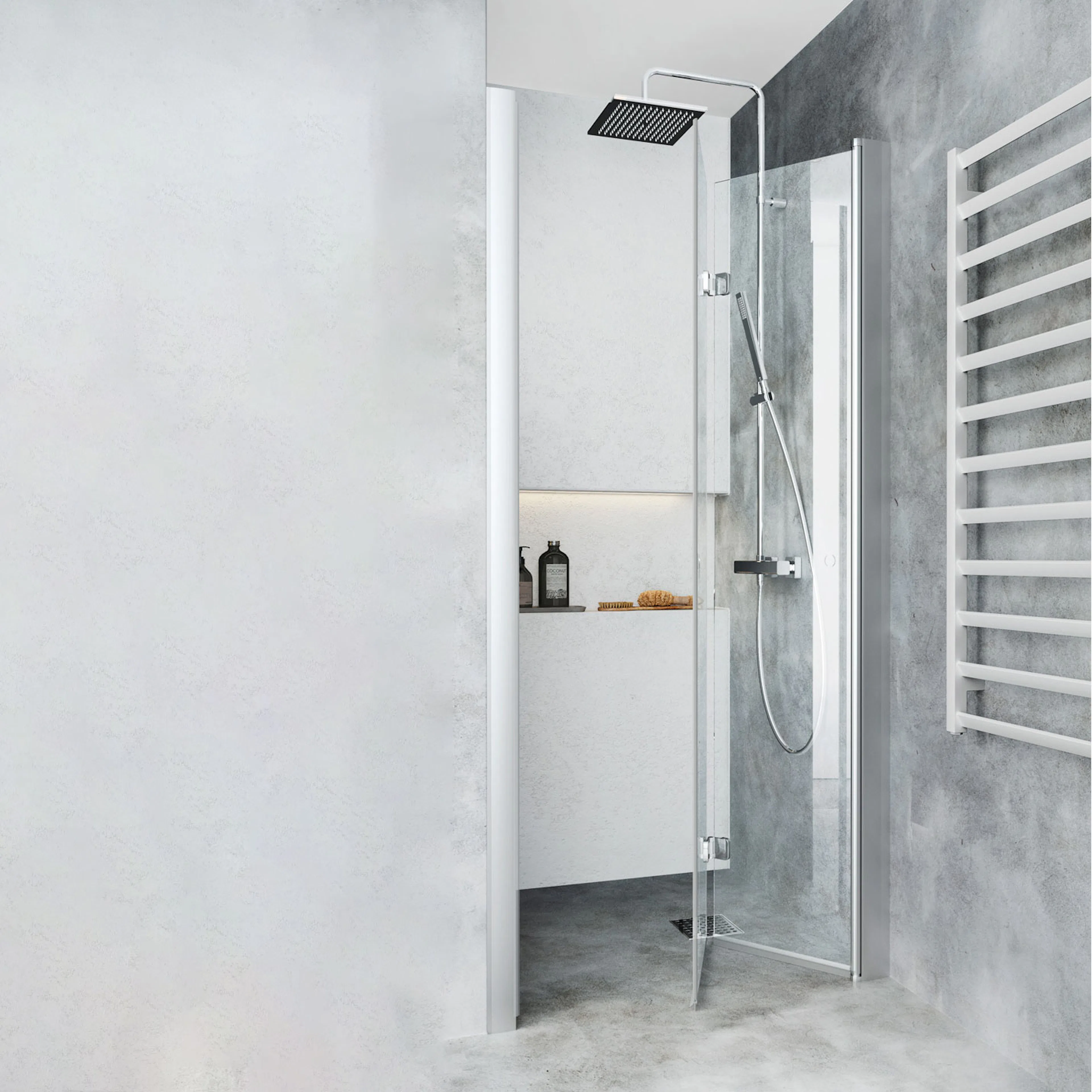 DUSCHDÖRR IGLOO PRO VIK 85 Niche 830-900MM KLARGLAS ALUMINIU Glas: Klarglas, Profil: Aluminium, B: 880 mm