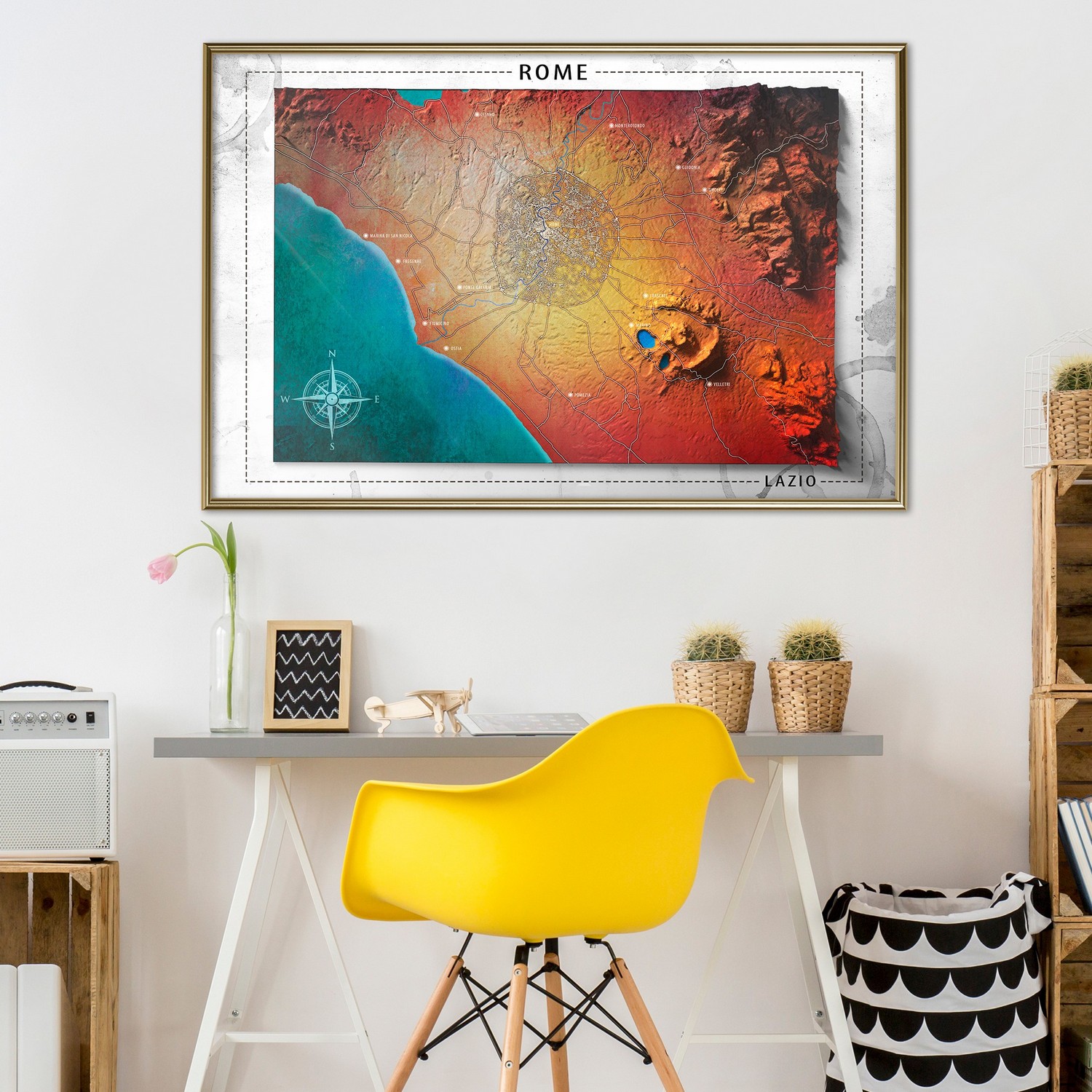 Affisch - Isometric Map: Rome [Poster] 60x40 Guld ram, 60x40 cm