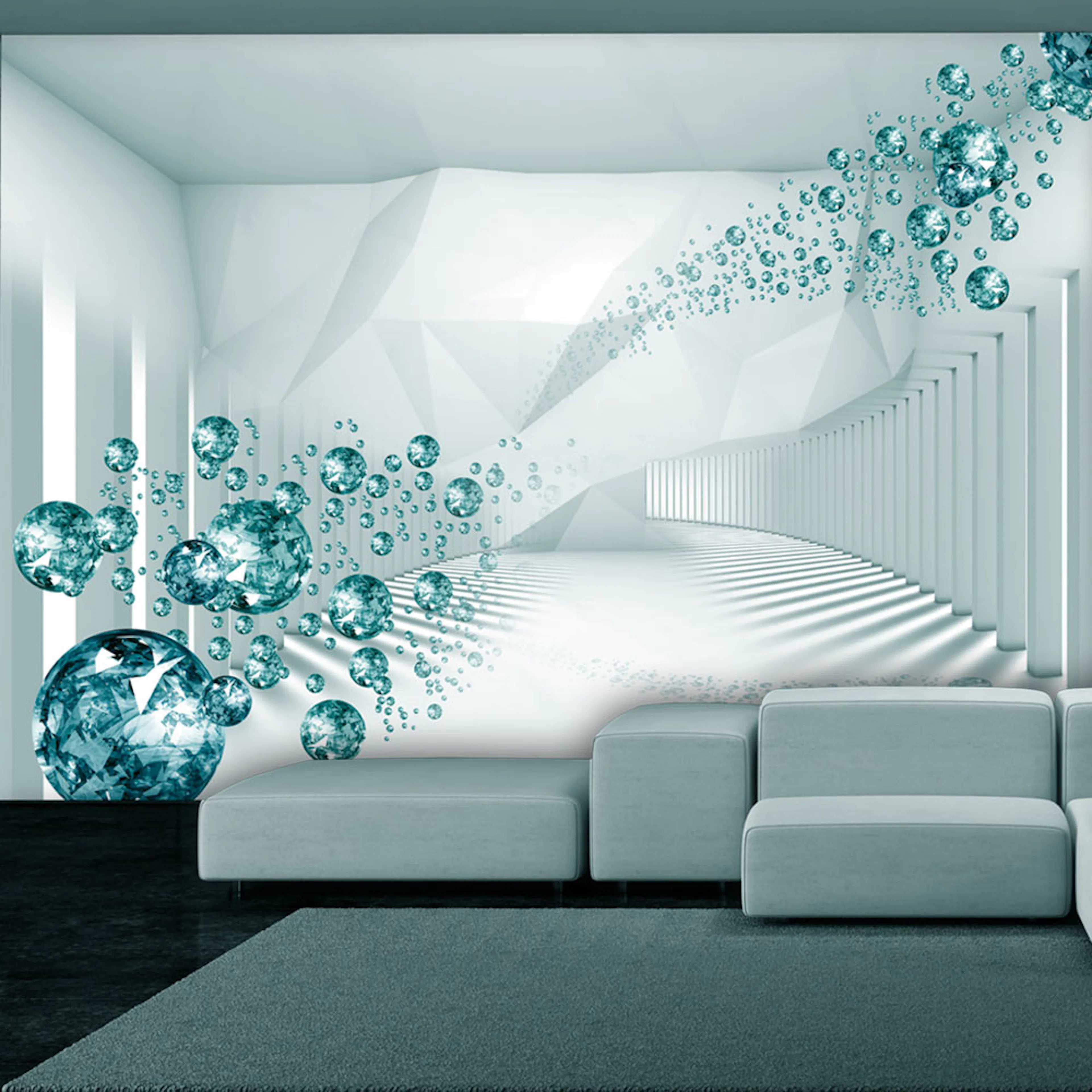 Fototapet Arkiio Självhäftande Diamond Corridor Turquoise