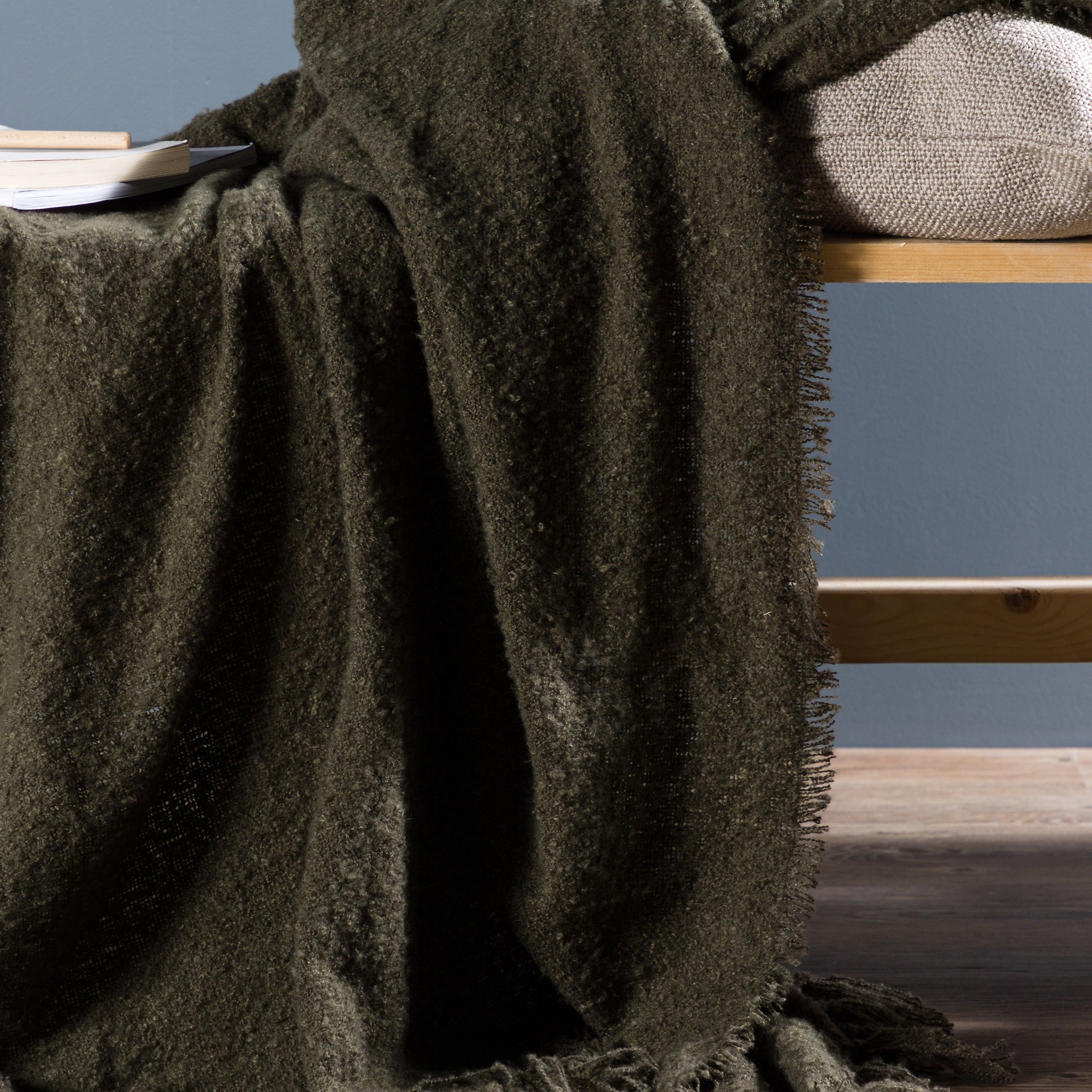 Stanly Throw poly/ribbon/tassels - Grey / - 130*170 Grön