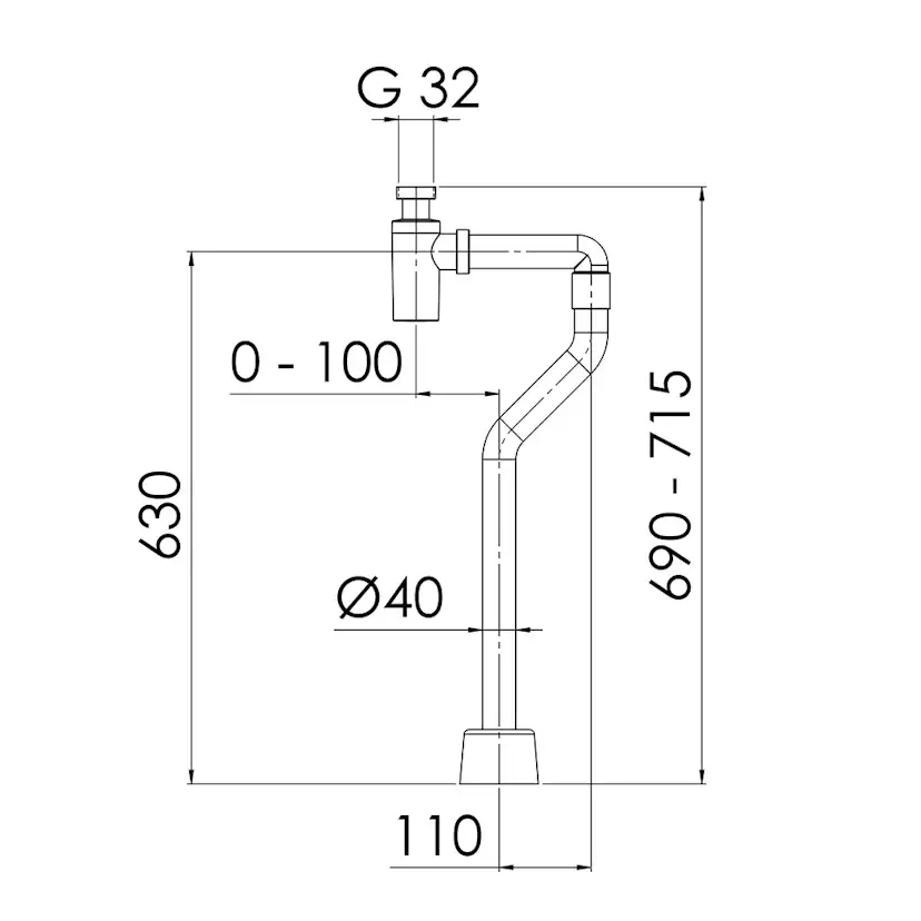 Vattenlåssats Purus Design S-böj G32xØ40 Krom