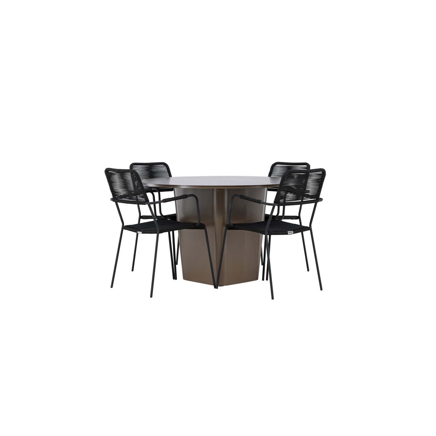 Santa Fe Dining Table ø120 - Roasty +Lindos Armchair - Black Trädgårdsgrupp Venture Home Santa Fe med 4 Lindos Karmstolar