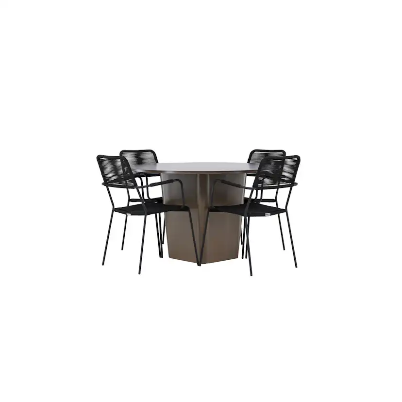 Santa Fe Dining Table ø120 - Roasty +Lindos Armchair - Black Trädgårdsgrupp Venture Home Santa Fe med 4 Lindos Karmstolar