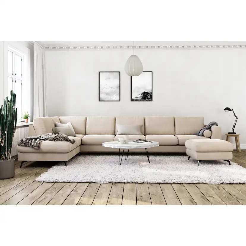 6-sitssoffa Scandinavian Choice Ocean Lyx U-formad med Schäslong 395 cm inkl Fotpall