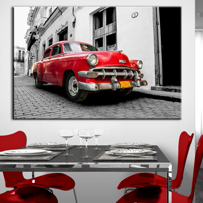Tavla - Cuban Classic Car (Red) 120x80 120x80 cm
