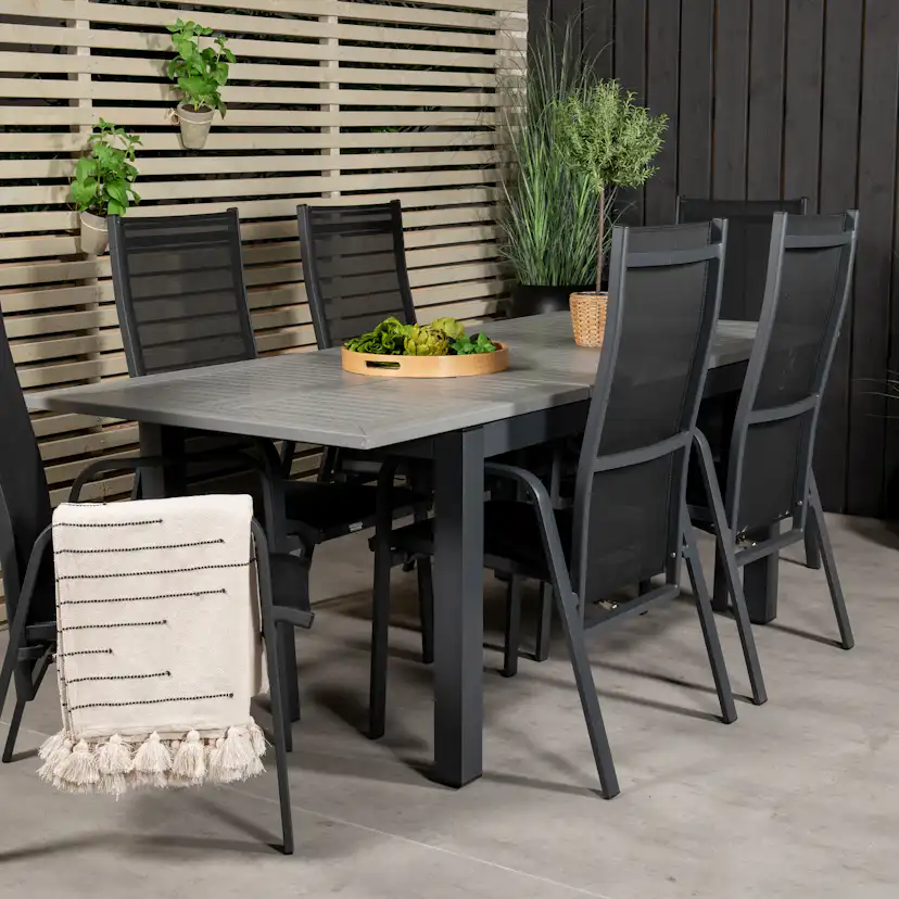 Albany Dining Table 160/240*100 - Svart Alu / Grey Aintwood+ Svart/Grå