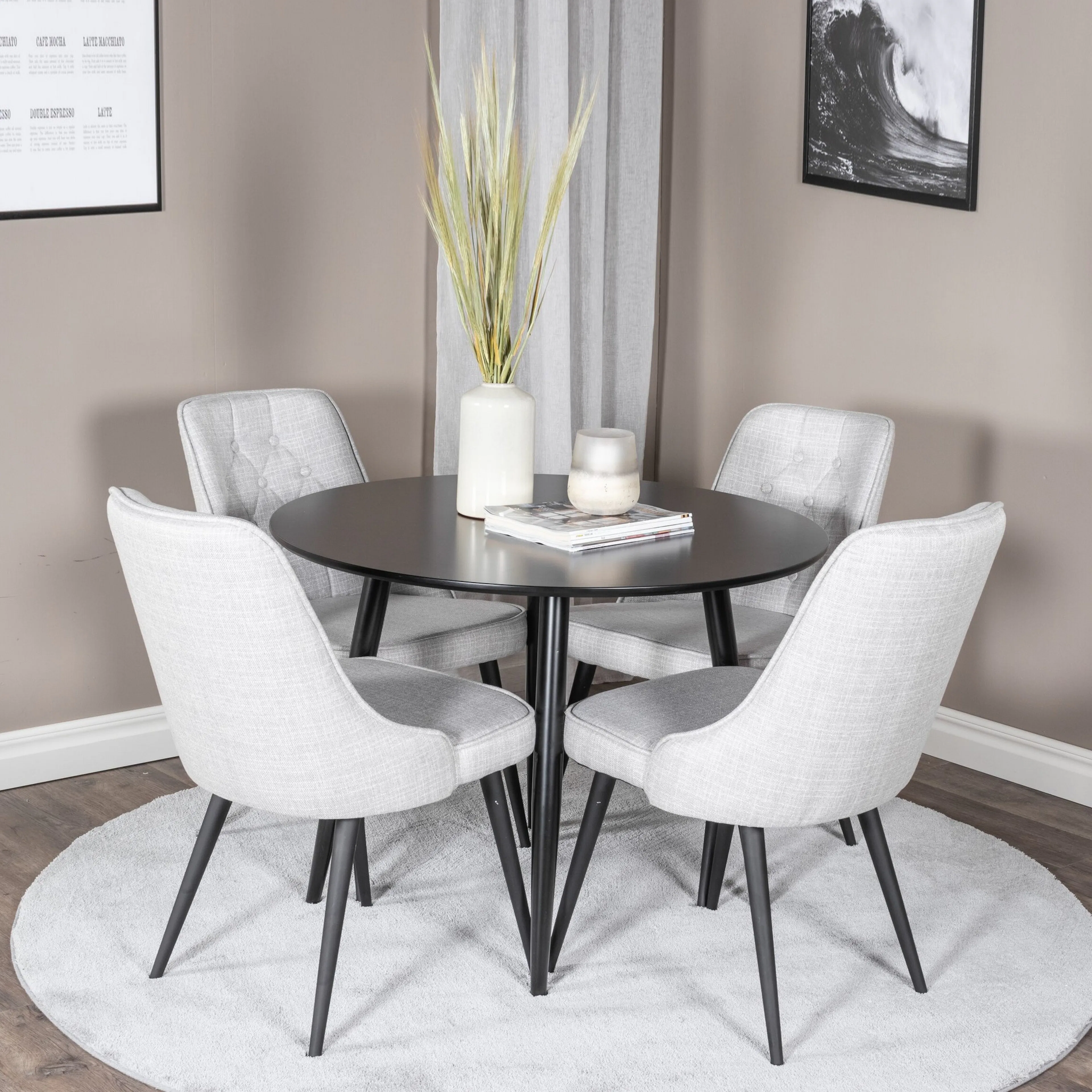 Plaza Runt Matbord - Svart / Svart - ø100*H75 +Velvet Deluxe Svart/Ljusgrå/Svart
