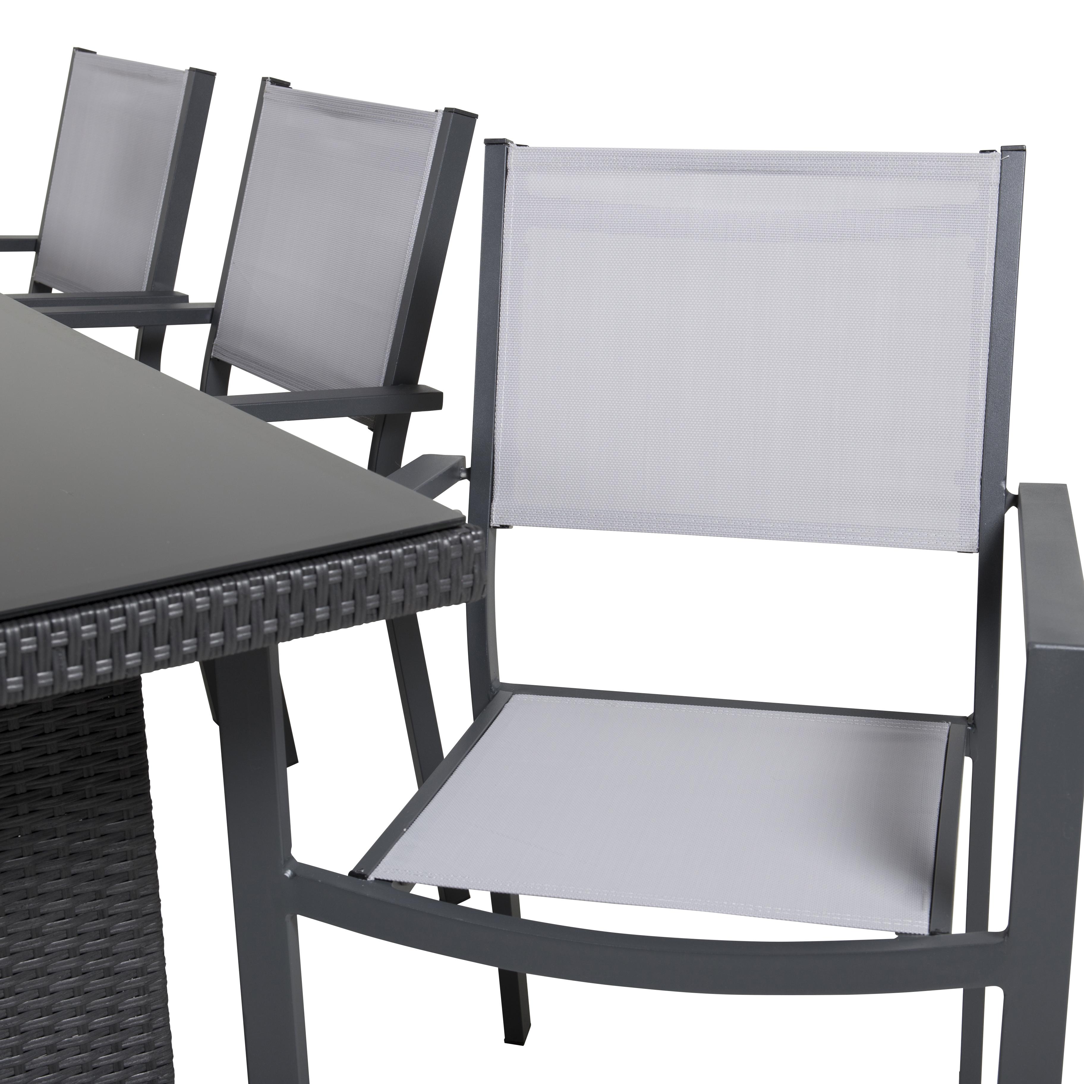 Padova bord 200*100Svart+Copacabana stolSvart Alu/GråTextil6 Svart/Grå