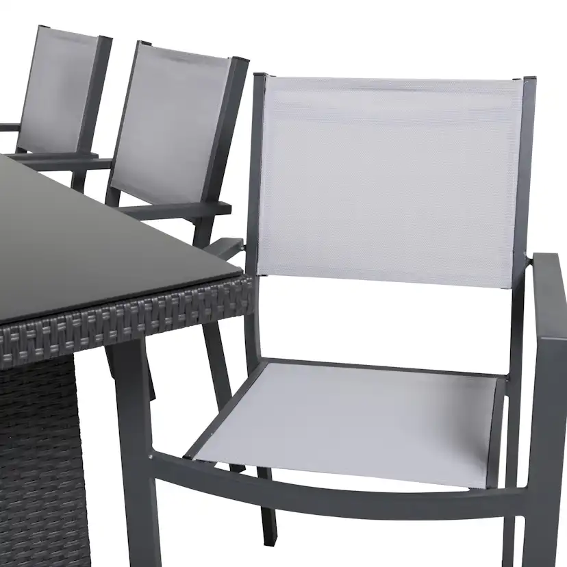Padova bord 200*100Svart+Copacabana stolSvart Alu/GråTextil6 Svart/Grå